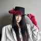 原创小众哥特风红色褶皱网纱流苏仿毛呢平顶礼帽女秋冬天走秀帽子