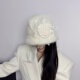 千金风蕾丝花朵毛绒绒盆帽女秋冬保暖白色兔毛针织水桶帽渔夫帽子