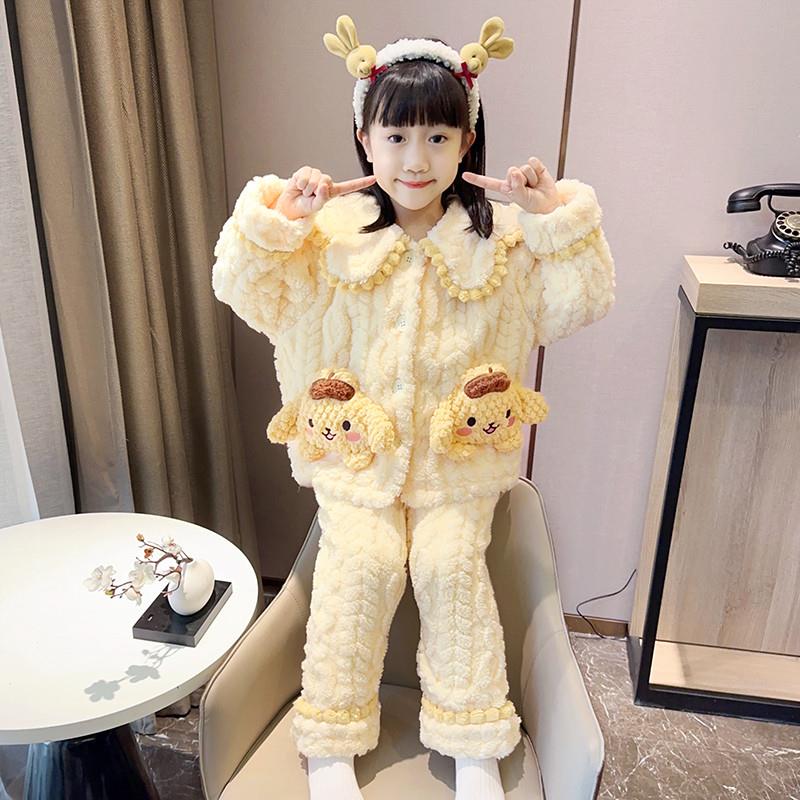 2025新款女童睡衣秋冬款珊瑚绒加厚儿童女孩法兰绒宝宝家居服套装