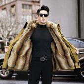 大衣皮毛一体冬季 海宁男士 派克服可拆卸貂内胆中长款 仿皮草外套