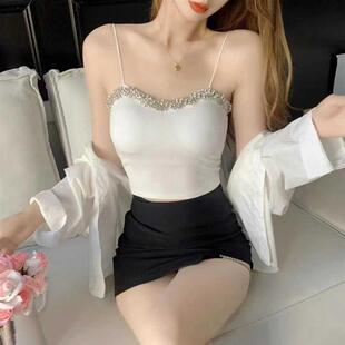 2025重工鑲鉆背心帶胸墊甜辣上衣女內(nèi)搭外穿性感御姐高級(jí)美背吊帶