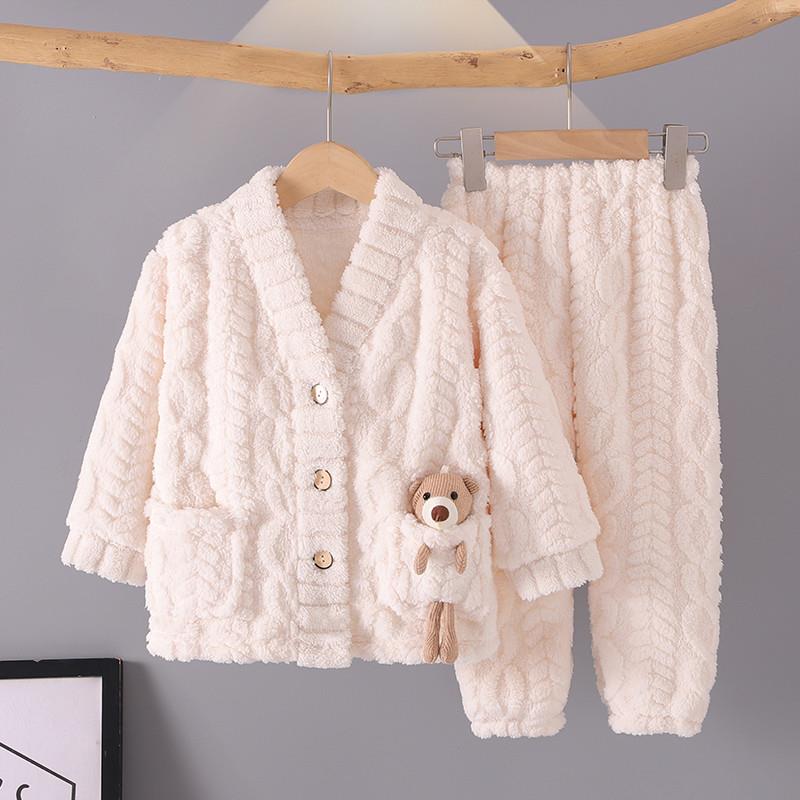 秋冬季女童珊瑚绒儿童睡衣加厚女孩冬款法兰绒宝宝男童家居服套装