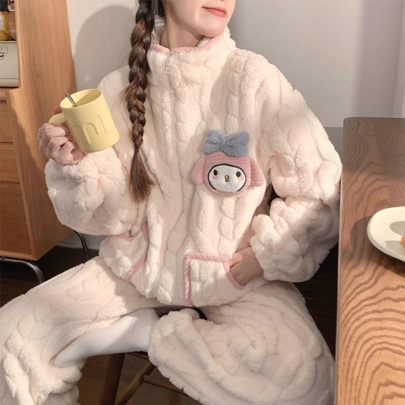 女童睡衣春季2025新款加厚款珊瑚绒春秋款大儿童女孩法兰绒家居服