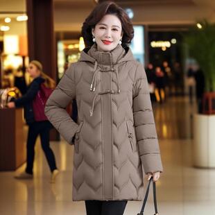冬季妈妈新中式中长款棉服女时尚棉袄加厚中老年女士外套洋气棉衣