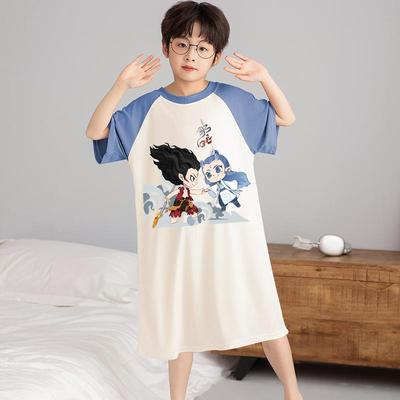男童睡裙夏季儿童莫代尔冰丝短袖男孩中大童哪吒包皮术后连体睡衣