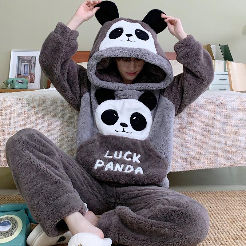 男士睡衣男冬季加绒加厚珊瑚绒秋冬可外穿法兰绒家居服套装青少年