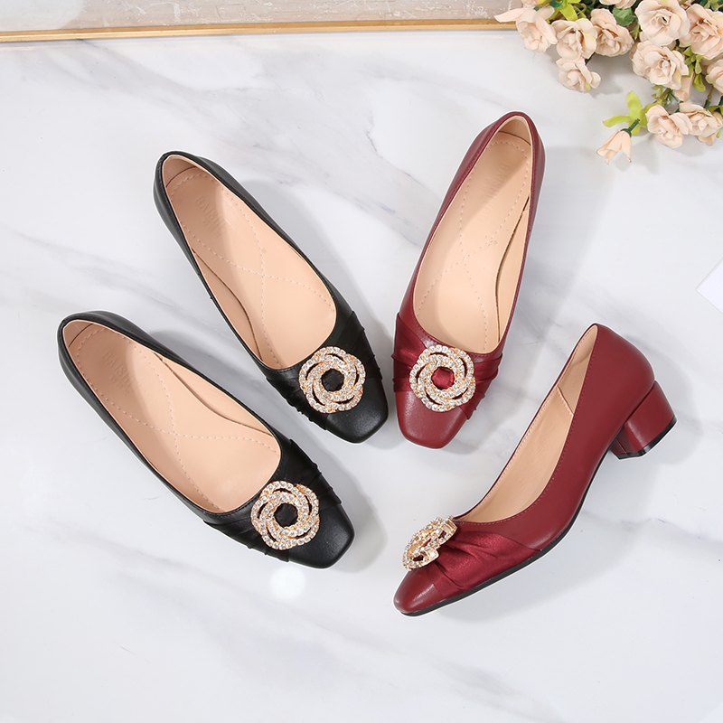 喜婆婆妈妈鞋酒红色婚宴单鞋