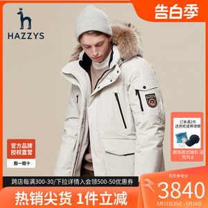 哈吉斯hazzys官方极寒保暖貉子毛领羽绒服男休闲工装风连帽外套潮