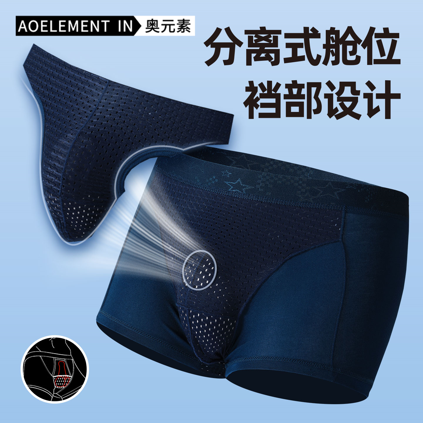 3条枪弹精索分离内裤男士静脉阴囊托囊袋四角内裤衩曲张平角裤头