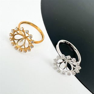 18K金莫桑钻珍珠戒指托 间隔太阳花经典款莫桑钻戒指AU750 可代镶