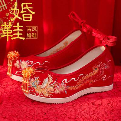 凤鸾婚鞋秀禾鞋中式内增高红色