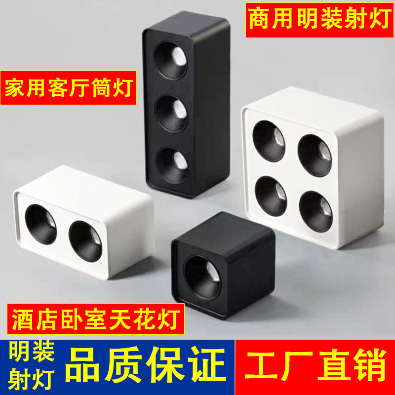 led明装筒灯射灯cob方形双头斗胆灯客厅家用天花灯过道无主灯照明