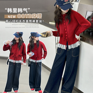 女孩初中生毛线衣 洋气春秋针织打底开衫 女童秋装 毛衣外套2025新款