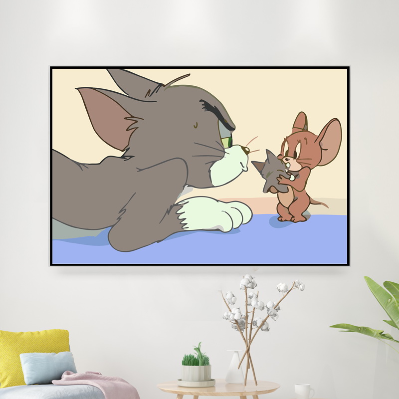猫咪diy数字油画 猫和老鼠汤姆和杰瑞动物卡通动漫手工填色油彩画