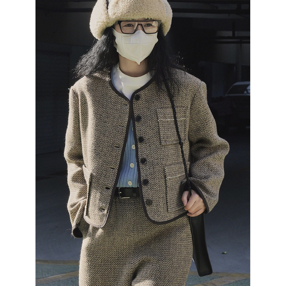 357商店早春新款韩国ins复古摩登小香风外套羊毛宽松时髦外套女