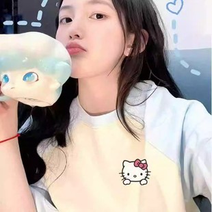 大童学院风hellokitty插肩短袖t恤女孩夏季初中高中学生宽松上衣