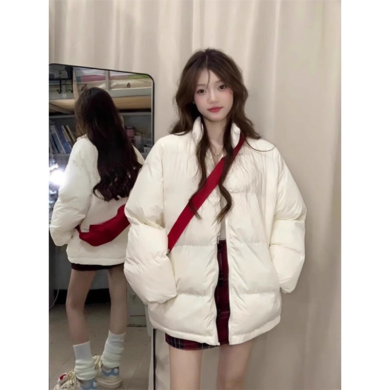 初中生纯色棉服少女大童冬季学生