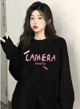 日系纯棉长袖T恤女春秋季大童初中高中学生装宽松纯色上衣