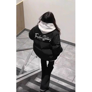 美式立领羽绒棉服女大童秋冬加厚面包服初中高中学生保暖棉衣外套