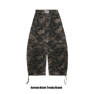 badblood秋夏美式复古街头风迷彩阔腿裤刺绣跳舞运动百搭休闲裤