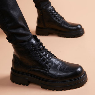马丁靴男士2025冬季新款真皮厚底内增高皮靴英伦潮流短靴中筒男靴