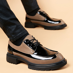 皮鞋男厚底冬季英伦风时尚百搭内增高圆头真皮软底商务休闲男鞋子