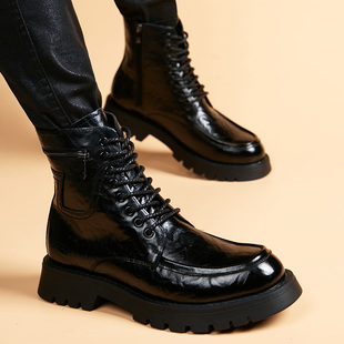 马丁靴男款冬季英伦真皮高帮靴子软皮内增高中帮皮靴新款工装靴子