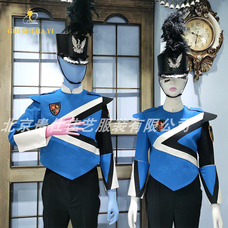 学生行进管乐服饰2023新款鼓号队服天兰色长袖撞色打鼓服设计定制