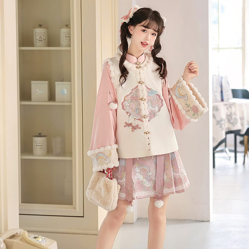 原创奇迹小马汉服女汉元素新中式国风古风文艺马甲上衣马面裙套装
