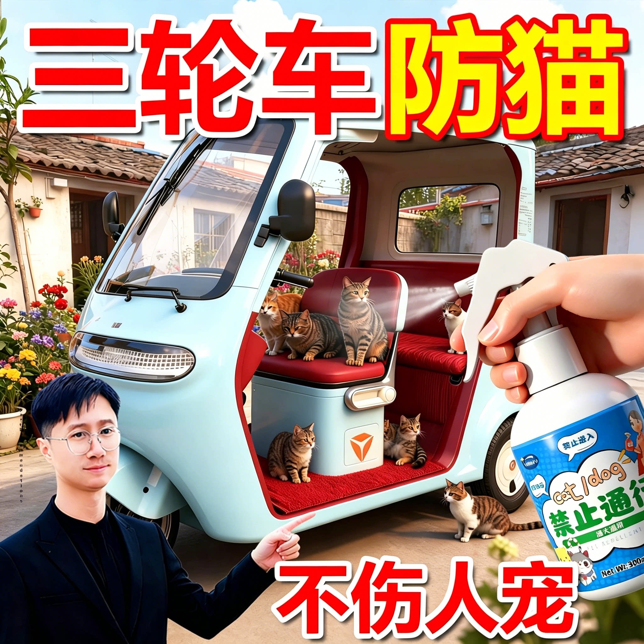 三轮车防猫神器2026新款赶猫特效室外长效强赶流浪力除野猫狗喷剂
