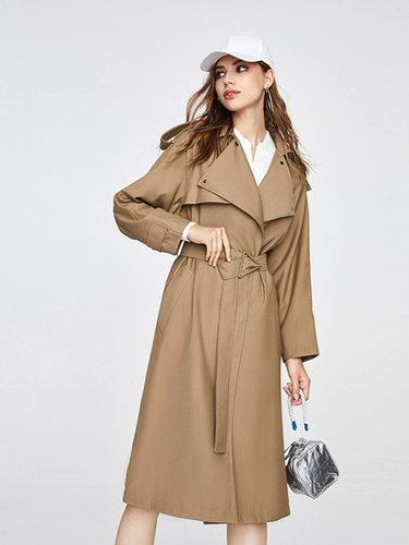 Осенний плащ, хаки цветная длинная осенняя куртка, коллекция 2023