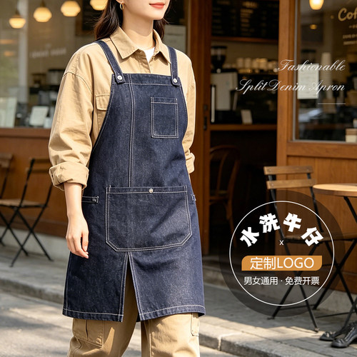 男女时尚牛仔围裙纯棉工作服定制