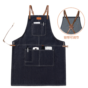 咖啡师围裙定制logo餐厅女奶茶店成人时尚男士美发牛仔画画工作服