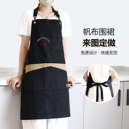 女挂脖工作服定制年轻款帆布围裙