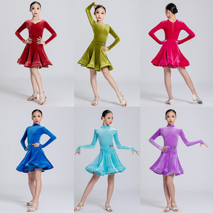 雅色墨画秋冬新款女童拉丁舞裙丝绒比赛规定服标准国标分体演出服