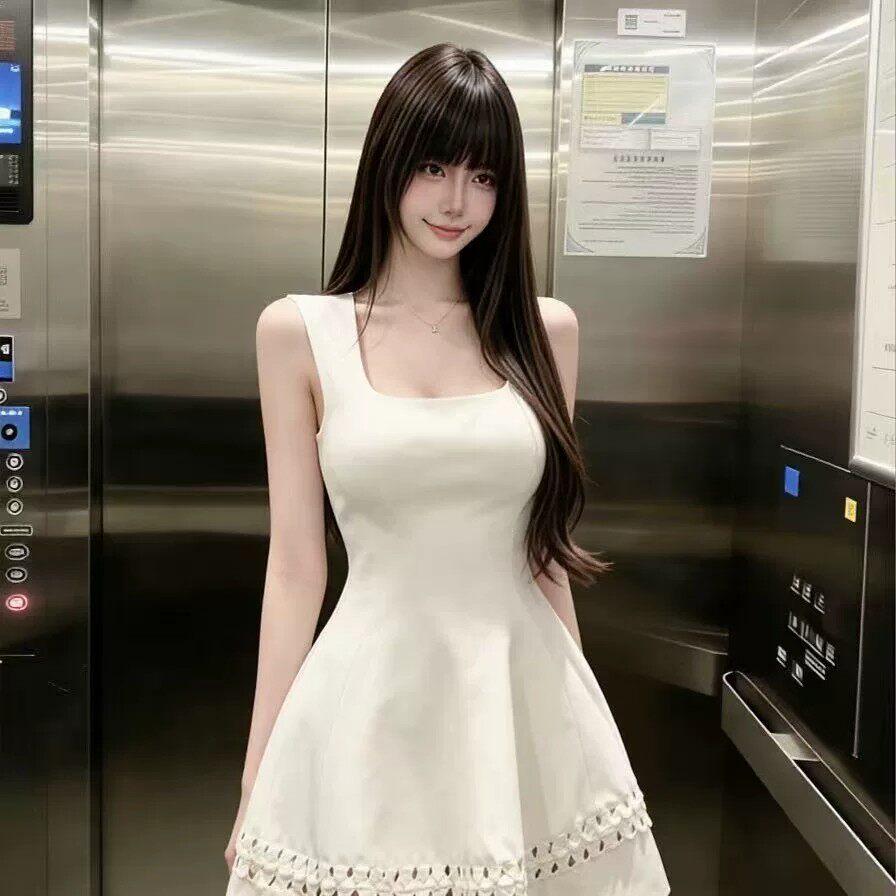 白色针织背心连衣裙女夏季法式气质纯欲辣妹收腰显瘦镂空包臀短裙