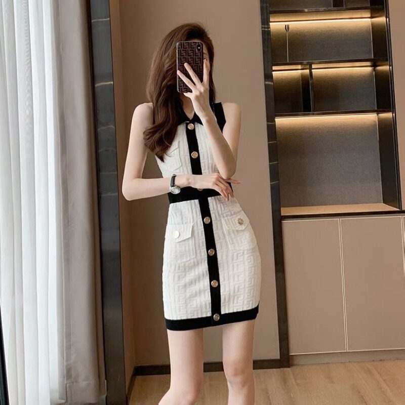 POLO领冰丝针织背心连衣裙港味高级感小个子心机辣妹OL短裙夏