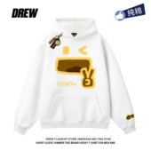 drew休闲趣味比耶印花秋冬连帽卫衣男女简约百搭宽松情侣上衣街头