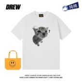 drew卡通加载问号趣味小猫小众百搭纯棉宽松短袖 T恤男女休闲上衣
