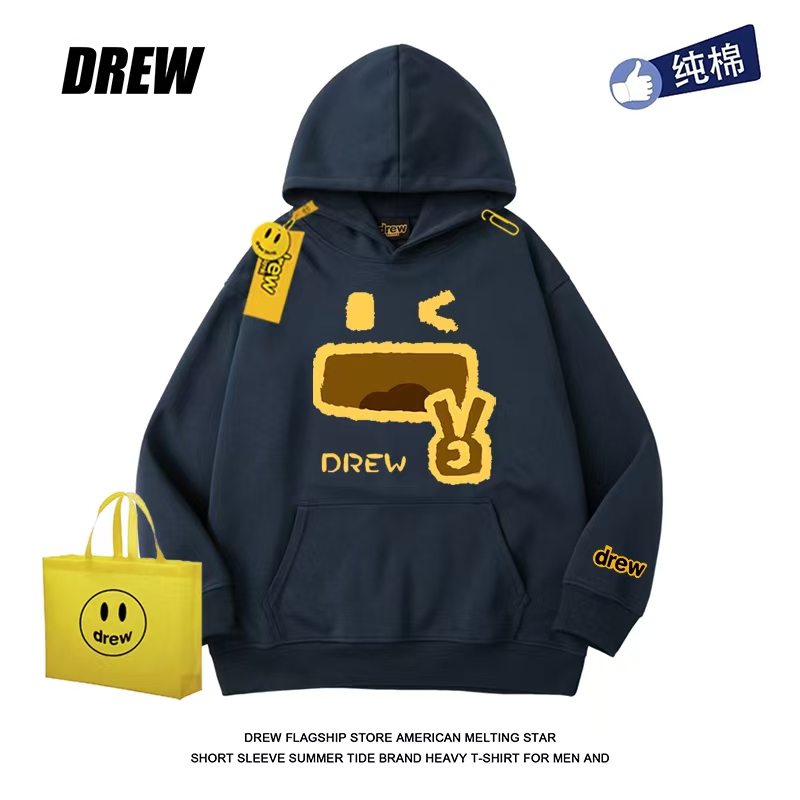 drew美式宽松设计感连帽卫衣纯棉