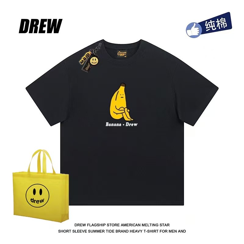 drew休闲趣味百搭抑郁香蕉印花短袖T恤男女纯棉重磅上衣街头潮牌