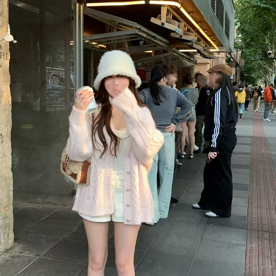 温柔风慵懒麻花纯色简约保暖针织衫上衣韩版甜美松弛感毛衣女外套