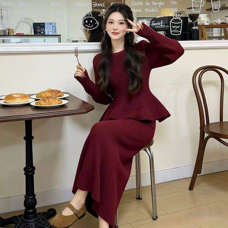 韩版收腰荷叶边松弛上衣A字半身长裙两件套女小香风纯色女套装潮,女装/女士精品,时尚套装,淘宝优惠券,粉丝福利购,淘宝优惠卷