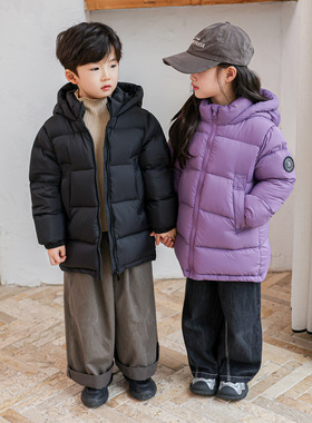 【极寒】儿童羽绒服中长款连帽加厚90白鸭绒男女童面包服保暖外套