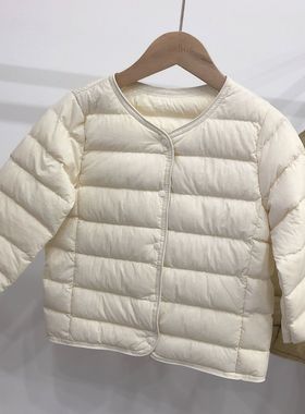 优品儿童90绒羽绒服童装圆领轻薄款中大童男女童纯色羽绒内胆保暖
