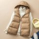 简约风连帽短款 面包服 羽绒马甲女外穿保暖背心羽绒服驼色外套冬季