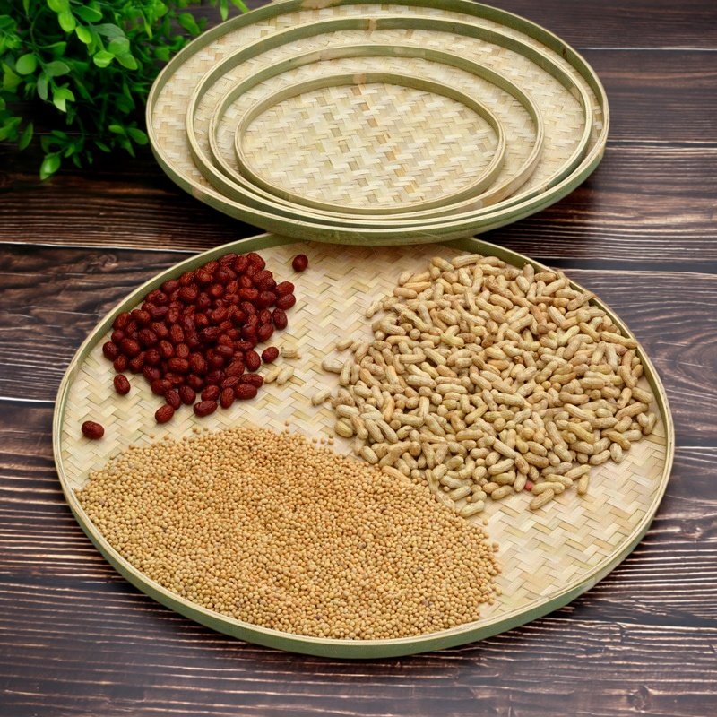 竹编簸箕平底圆形竹簸箕大号晾晒干货手工编织无孔竹筛子头层装饰,特色手工艺,竹编/竹雕,淘宝优惠券,粉丝福利购,淘宝优惠卷