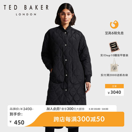 TED BAKER女士格纹保暖单排扣长款棉衣外套256749