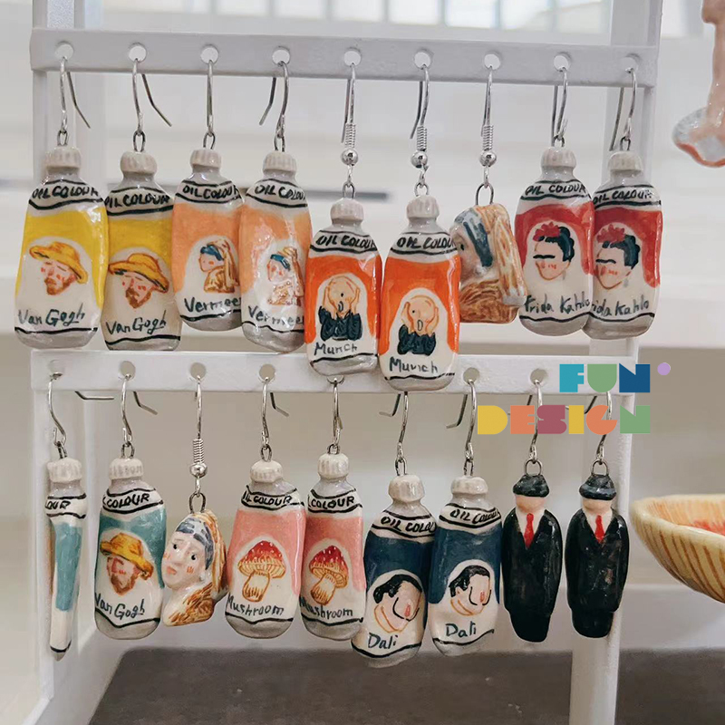 小清新手绘原创chana陶瓷耳环