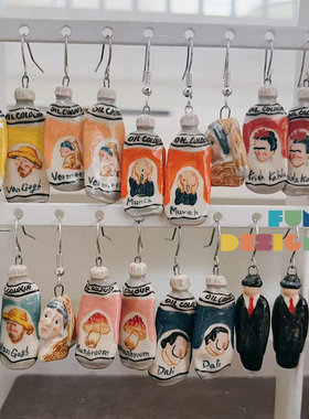 泰国Chana原创手工陶瓷耳环 可爱手绘小众艺术创意耳钉 小清新